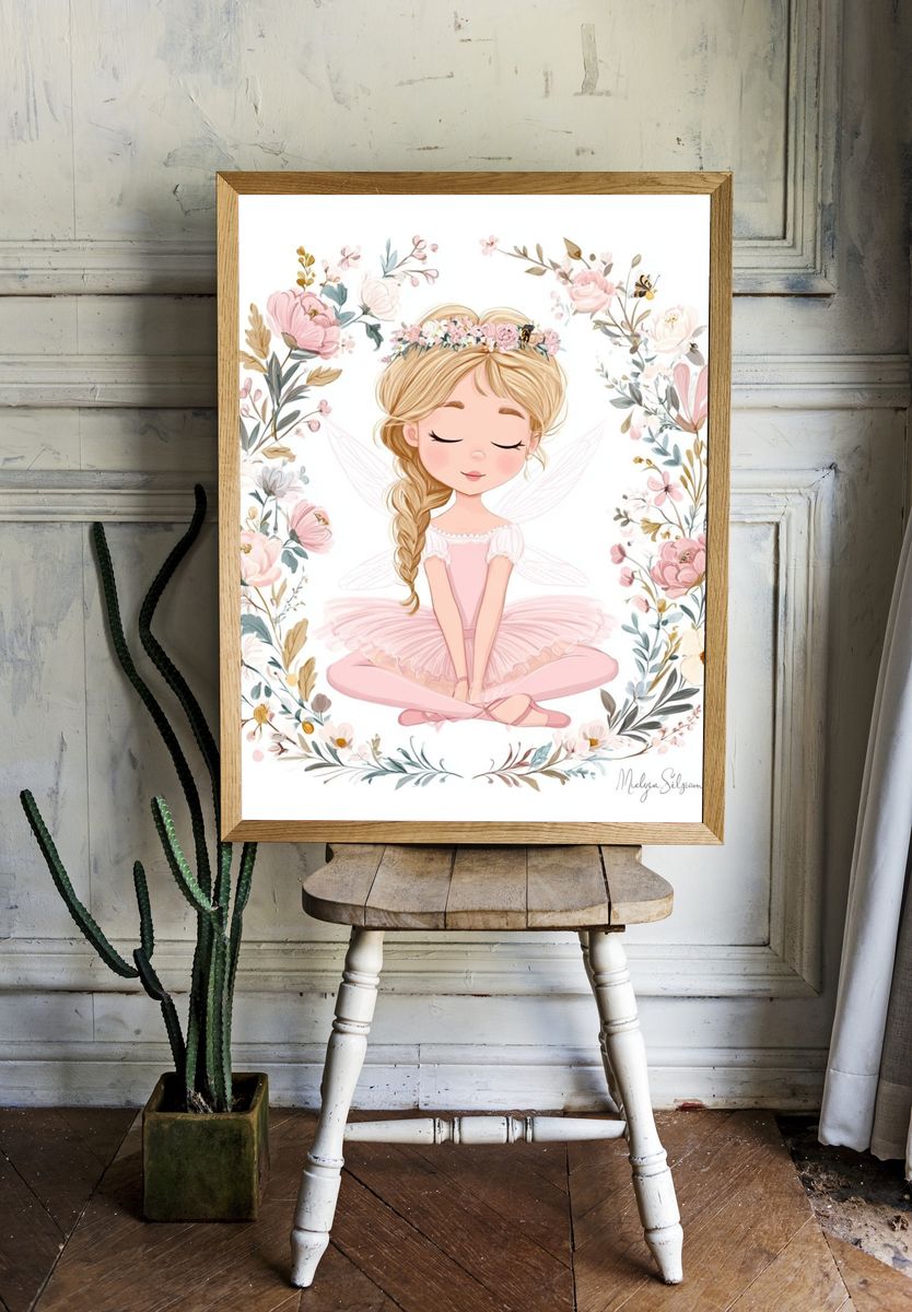 Floral Ballerina Fairy Illustration Poster. — room view 1