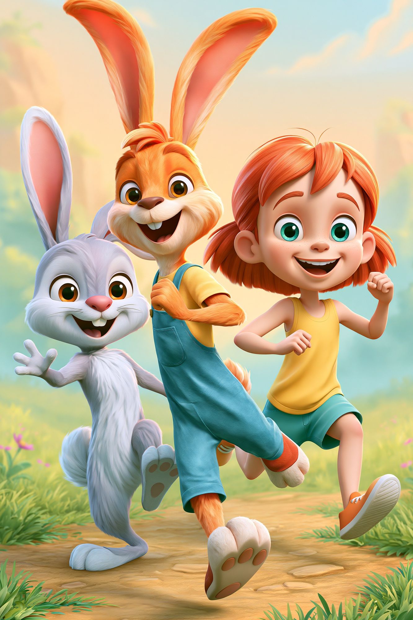 Playful Bunny Friends Illustration Poster. poster detail