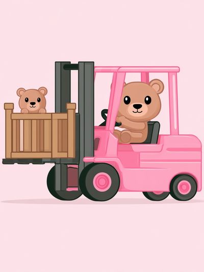 Pink Bear Forklift Nursery Poster.