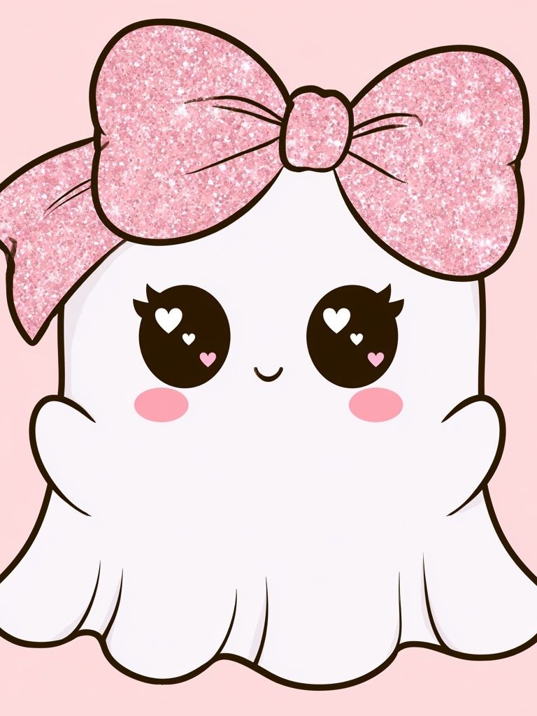 Kawaii Ghost with Pink Bow Poster. poster detail