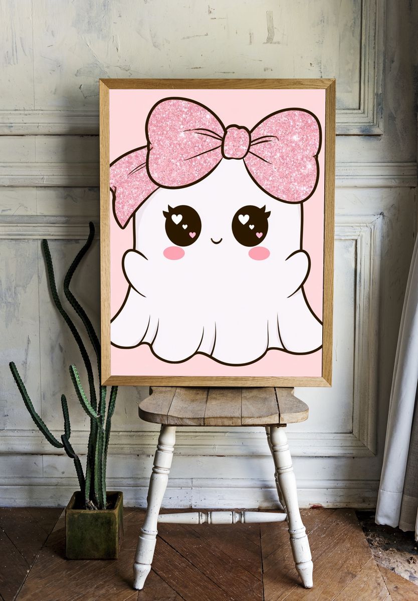 Kawaii Ghost with Pink Bow Poster. — room view 1