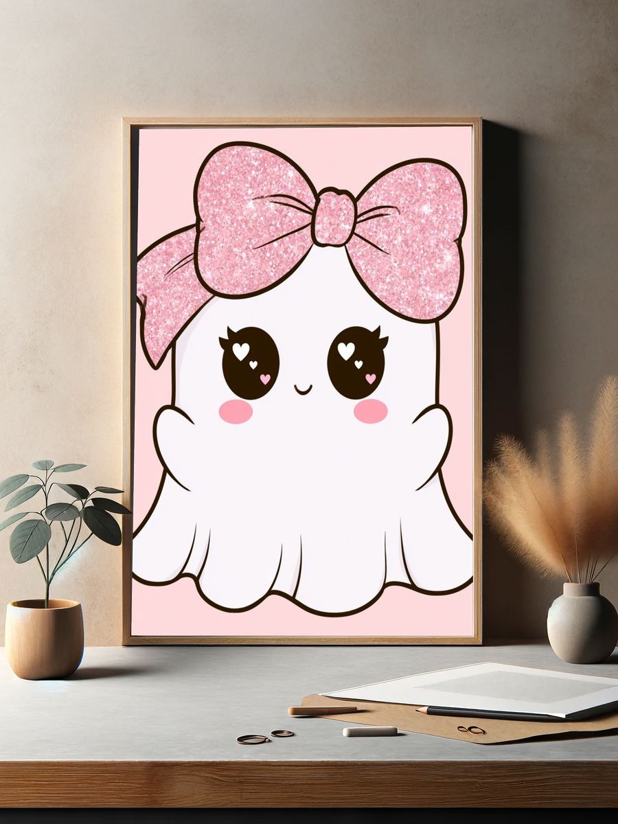 Kawaii Ghost with Pink Bow Poster. — room view 2