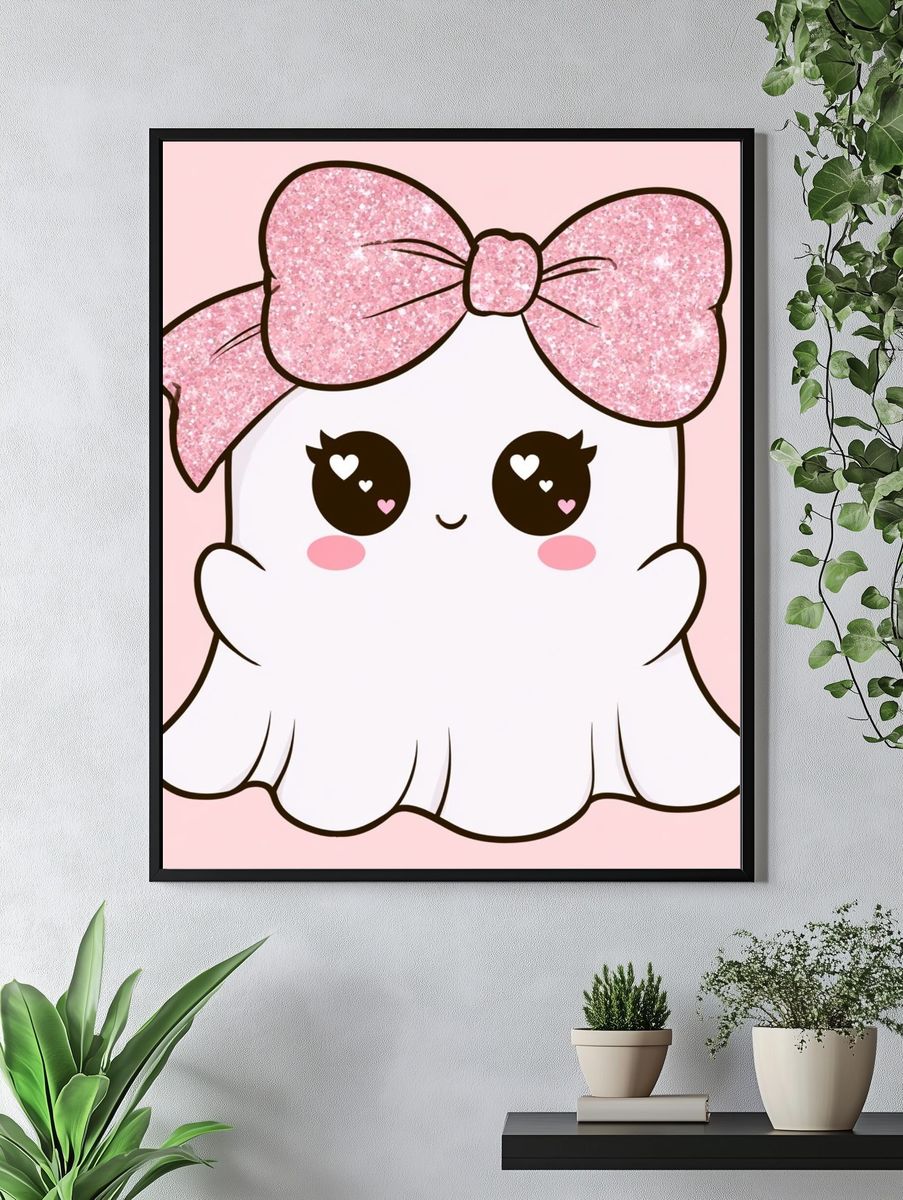 Kawaii Ghost with Pink Bow Poster. — room view 4
