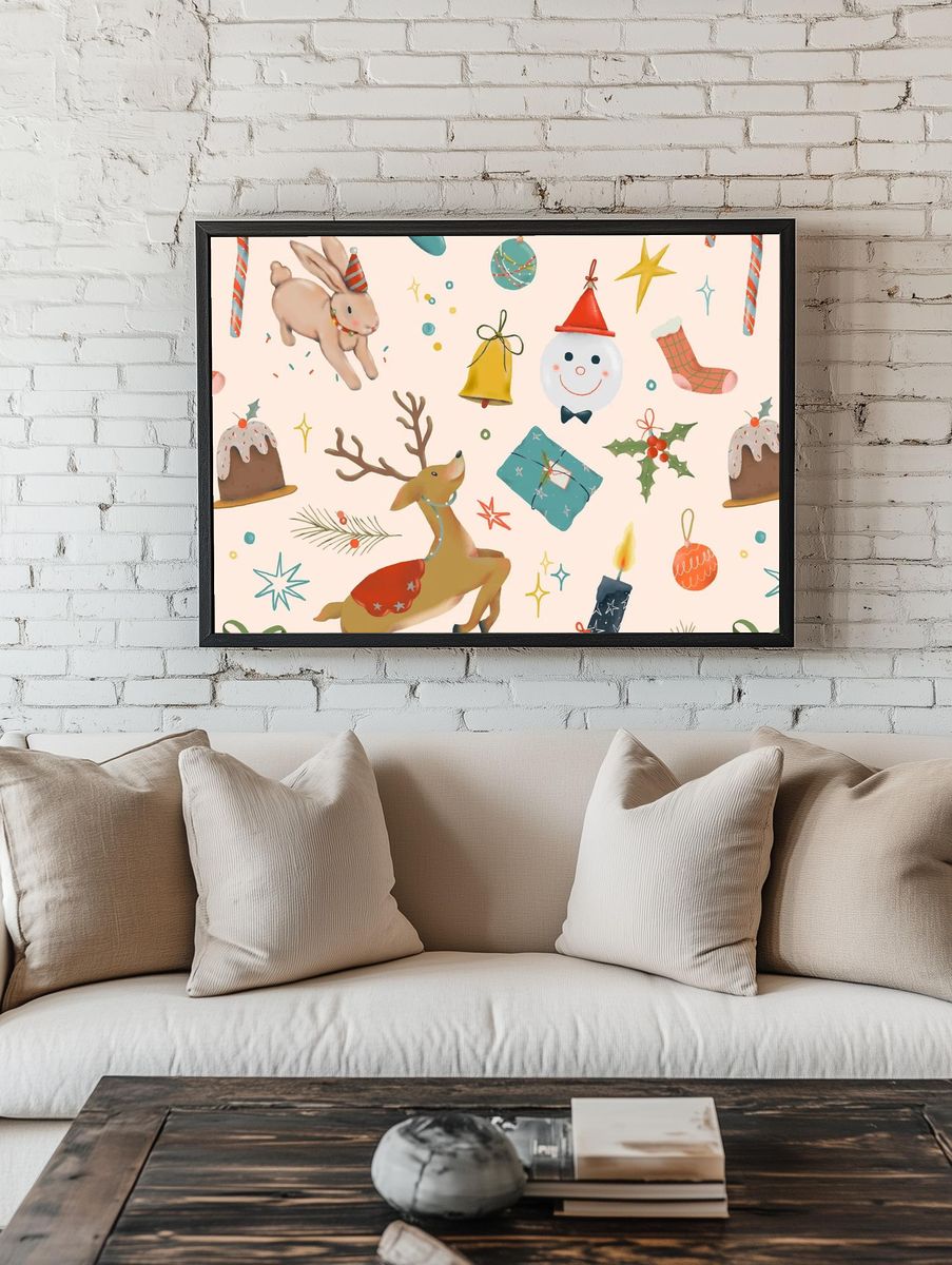 Christmas reindeer seamless pattern background. — room view 1
