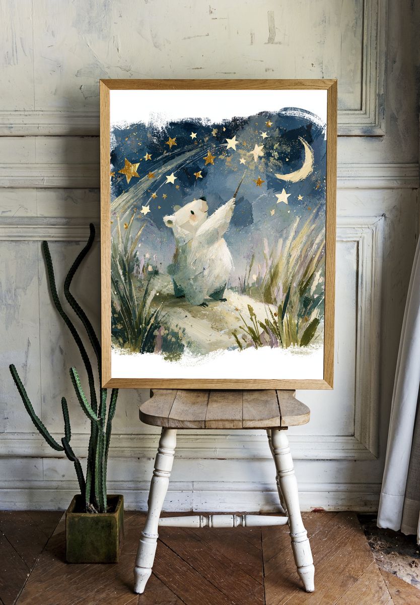 Moonlit Bear Nursery Print. — room view 1