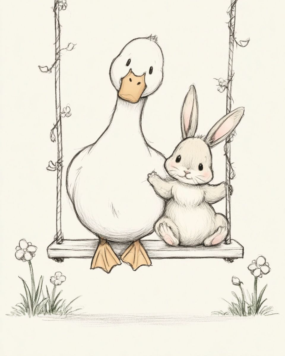 Duck and Bunny Nursery Print. poster — kids art