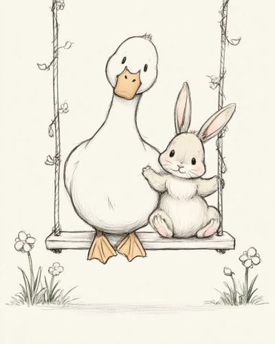Duck and Bunny Nursery Print. poster print