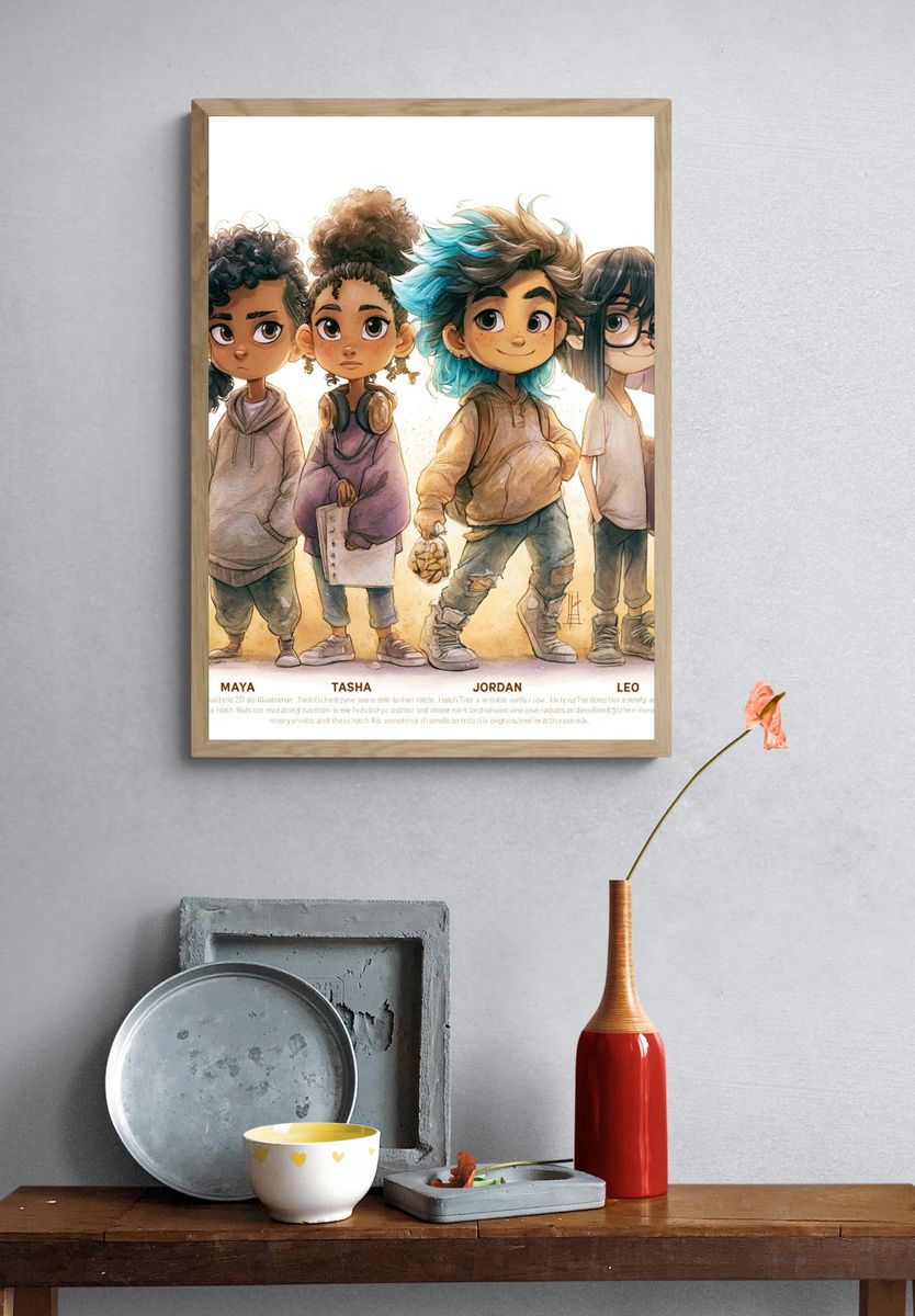 Kids Character Illustration Poster. — room view 3