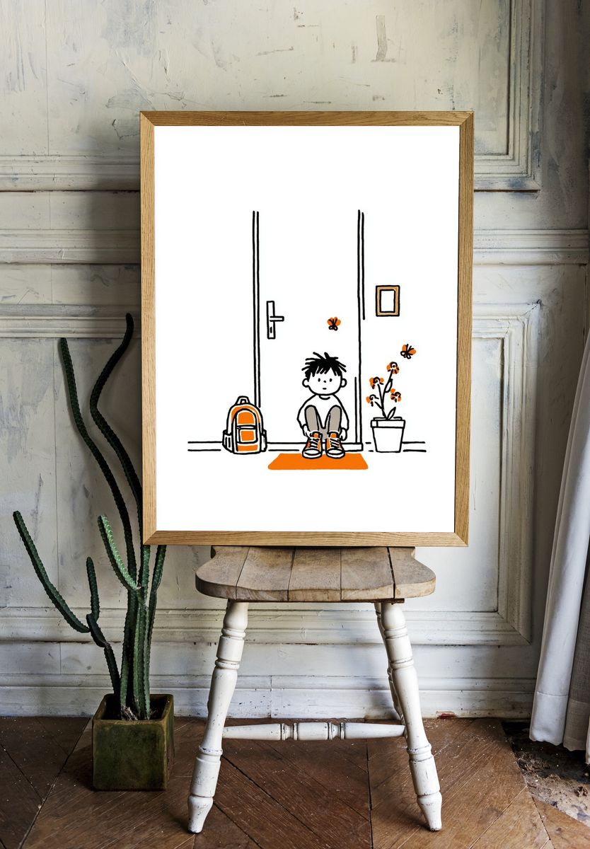 Waiting at the Door — Kids Illustration Print room preview
