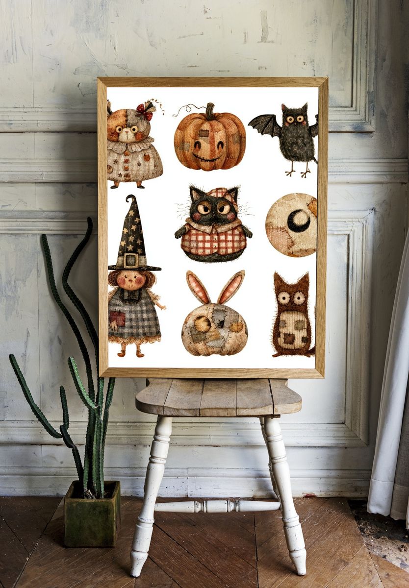 Halloween Woodland Characters Illustration Poster. room preview