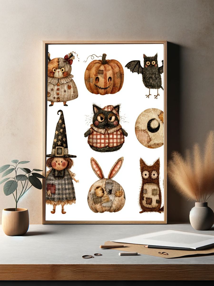 Halloween Woodland Characters Illustration Poster. — room view 2