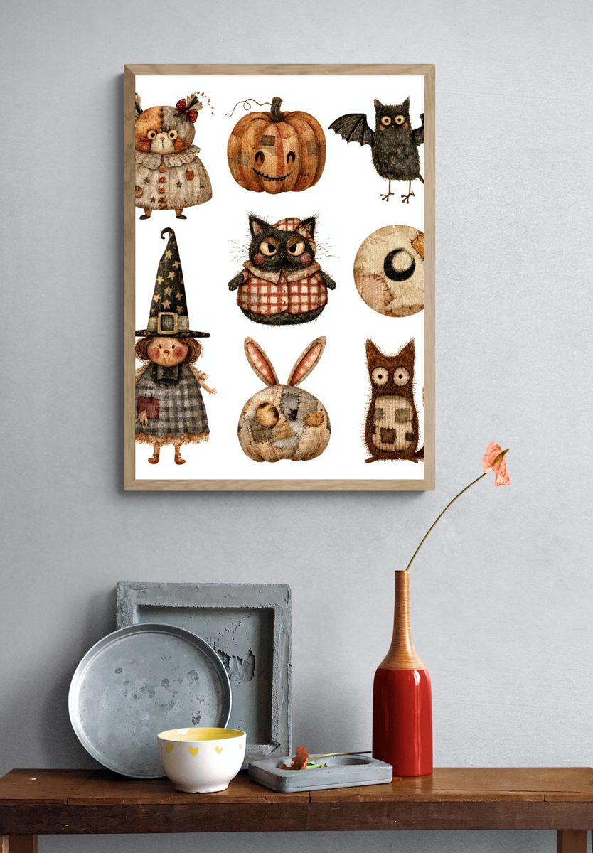Halloween Woodland Characters Illustration Poster. — room view 3