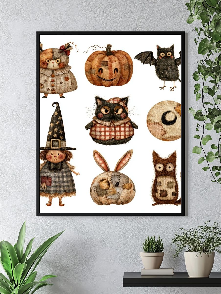 Halloween Woodland Characters Illustration Poster. — room view 4