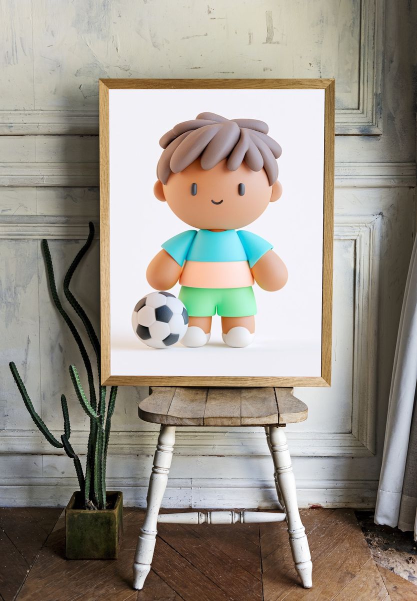 Cute Soccer Kid Illustration Poster. — room view 1