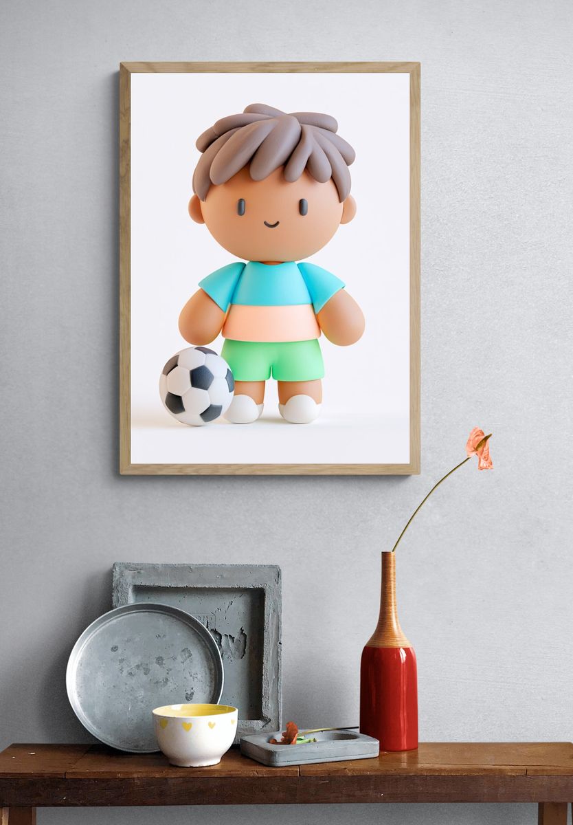 Cute Soccer Kid Illustration Poster. — room view 3