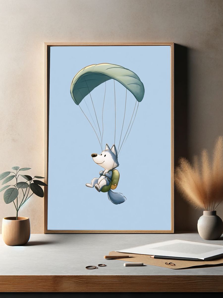 Paragliding Fox Cartoon Poster. — room view 2