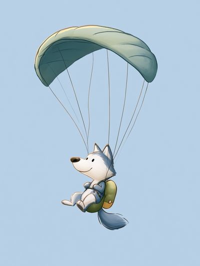 Paragliding Fox Cartoon Poster. poster print