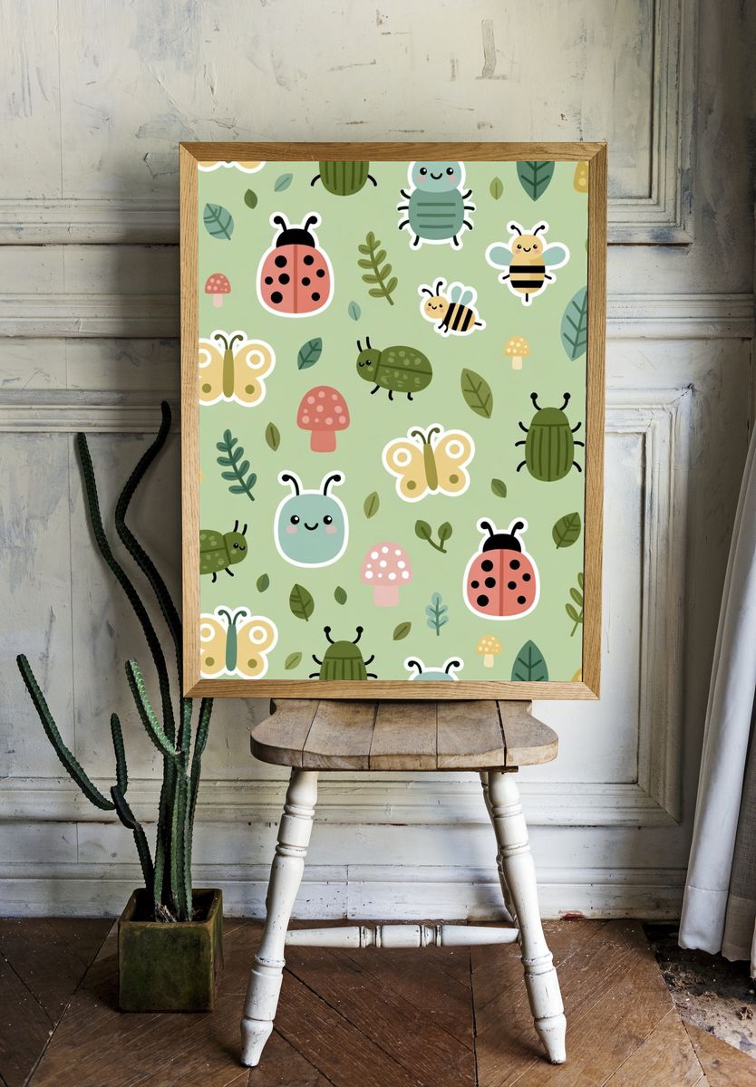 Cute Bugs and Butterflies Kids Poster. — room view 1