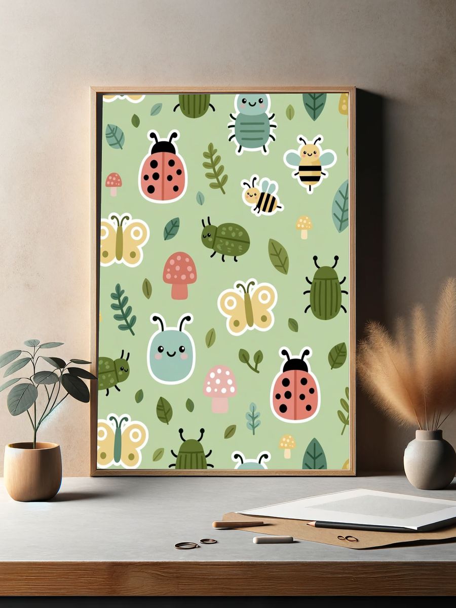 Cute Bugs and Butterflies Kids Poster. — room view 2