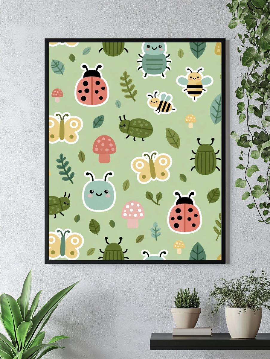Cute Bugs and Butterflies Kids Poster. — room view 4