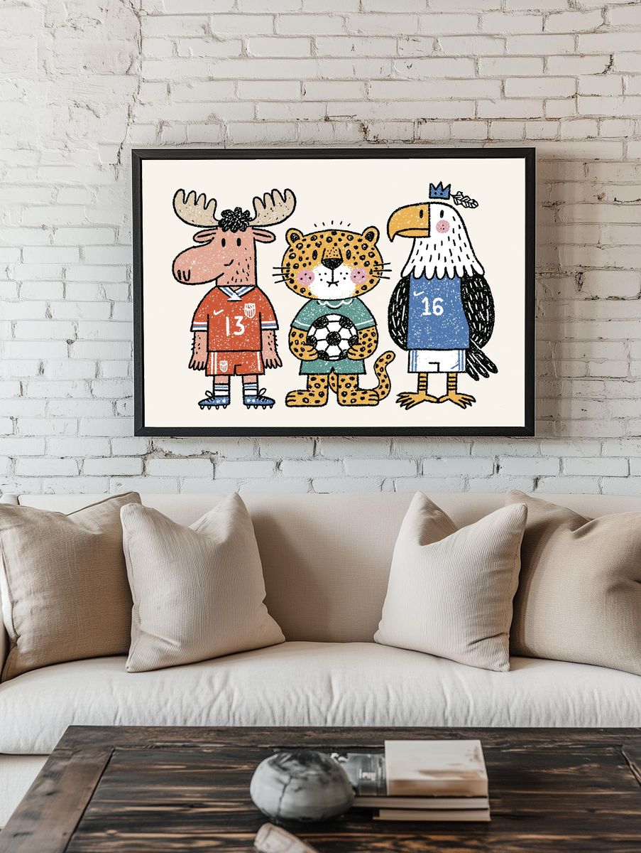 Animal Soccer Team Illustration Poster. room preview