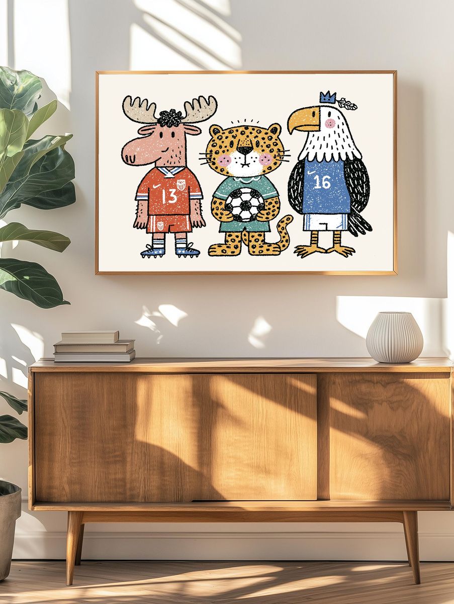 Animal Soccer Team Illustration Poster. — room view 3