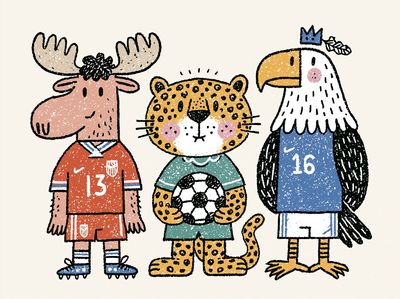 Animal Soccer Team Illustration Poster. poster