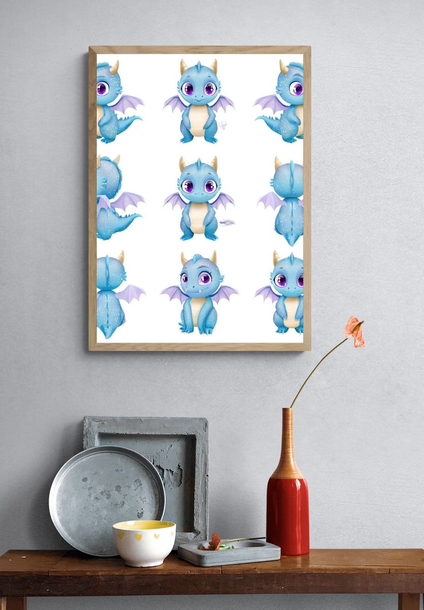 Cute Blue Dragon Character Poster. — room view 3