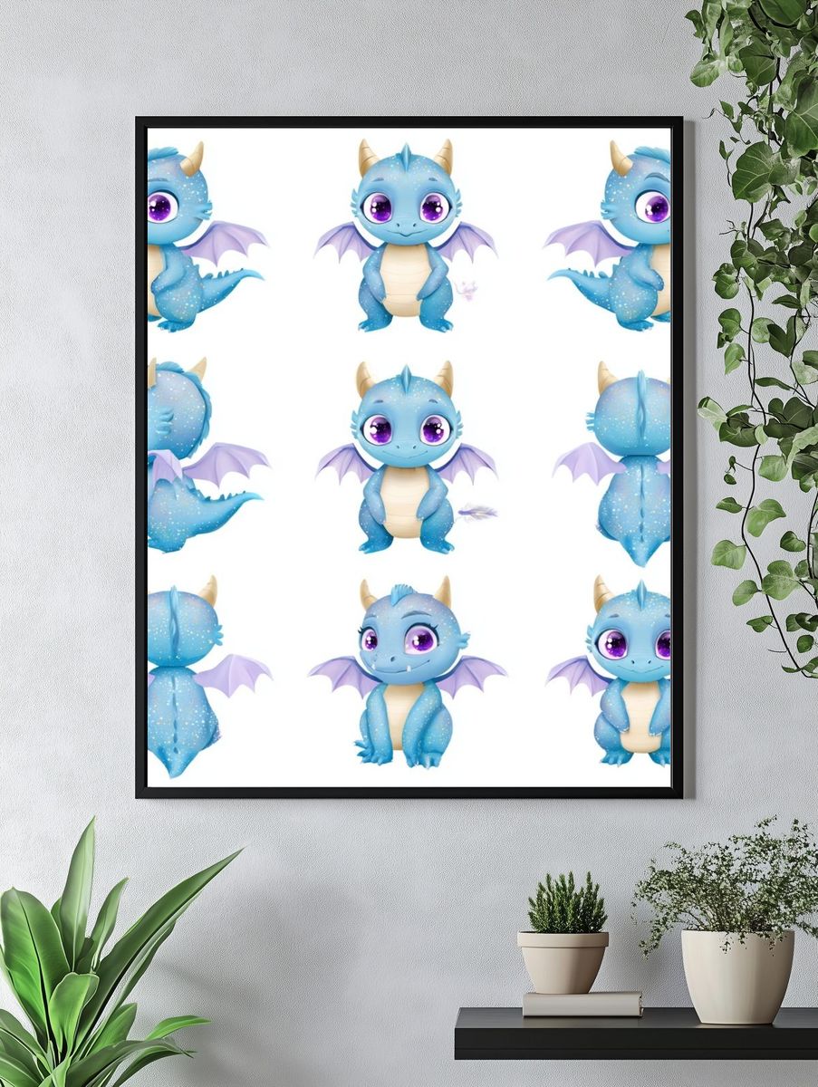 Cute Blue Dragon Character Poster. — room view 4
