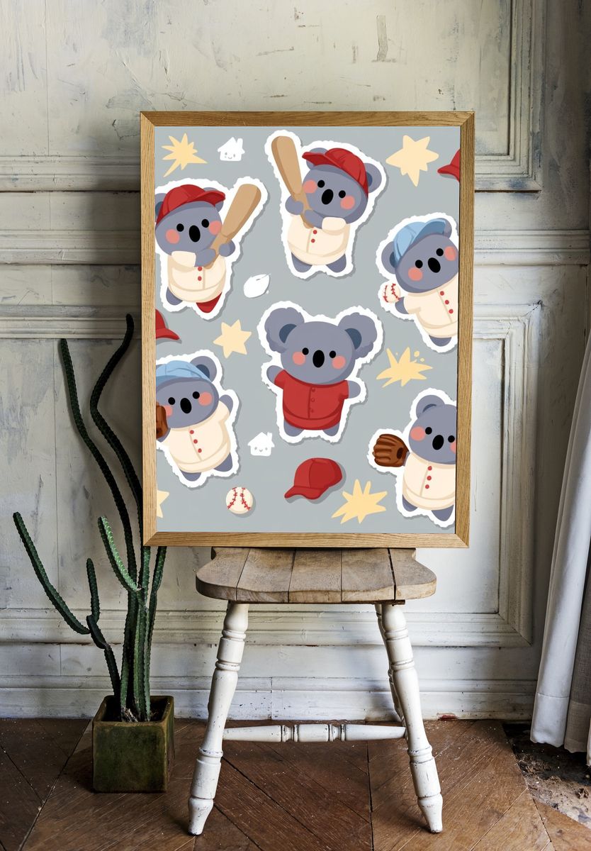 Koala Baseball Pattern Poster. — room view 1