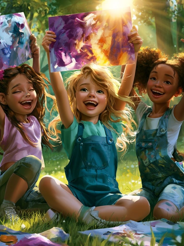 Joyful Children Painting Poster. poster detail