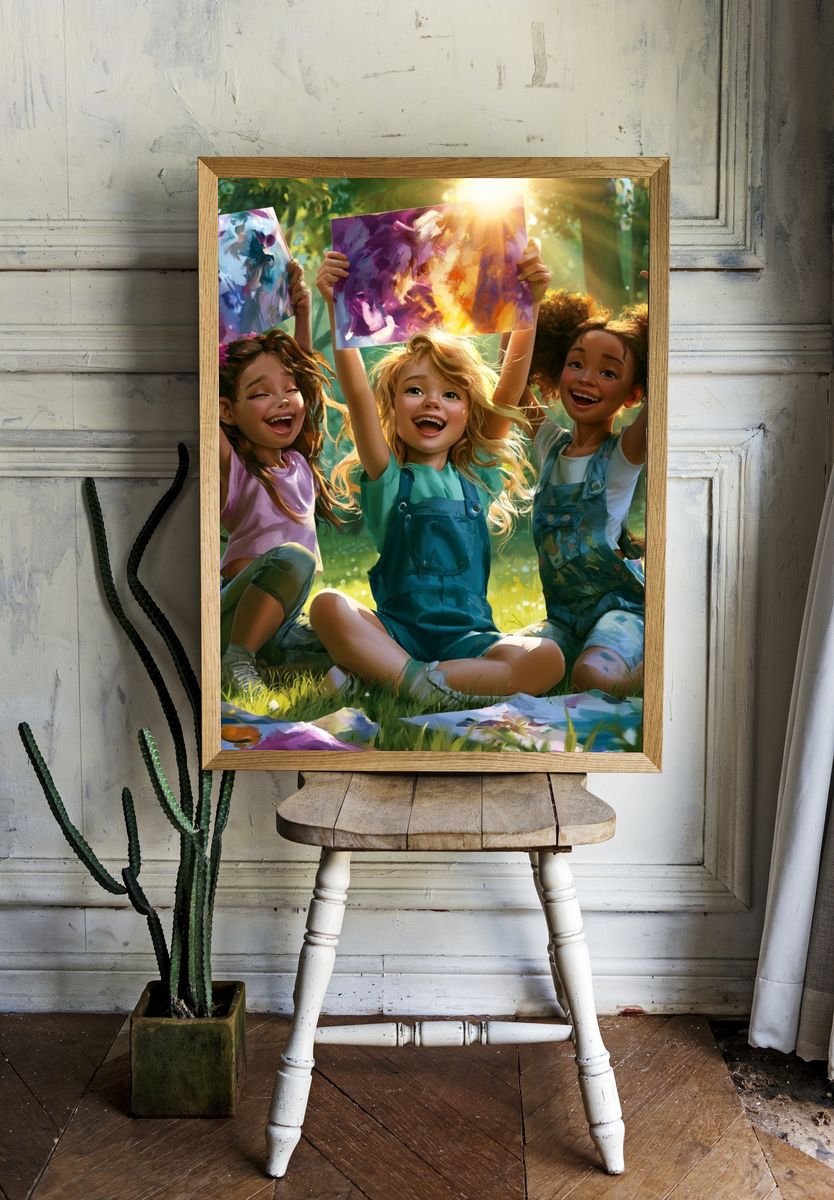 Joyful Children Painting Poster. — room view 1