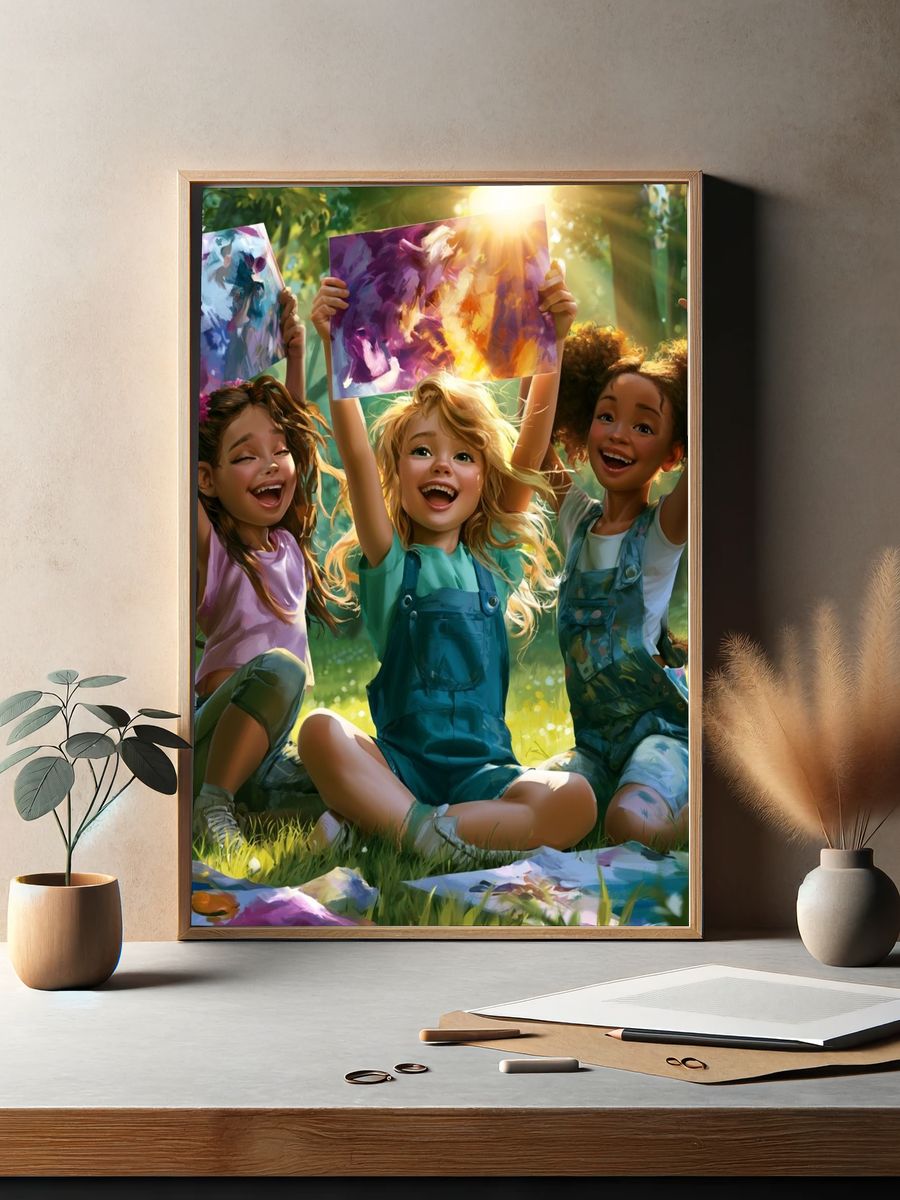 Joyful Children Painting Poster. — room view 2