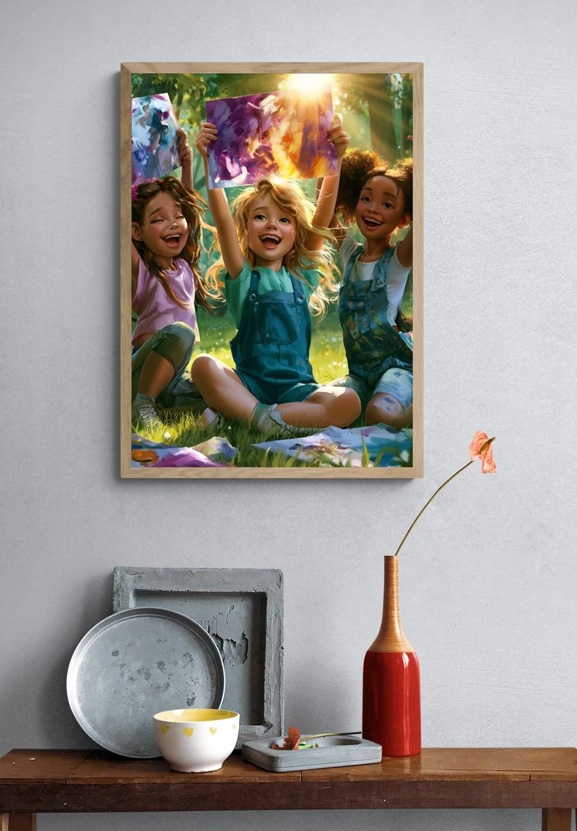 Joyful Children Painting Poster. — room view 3