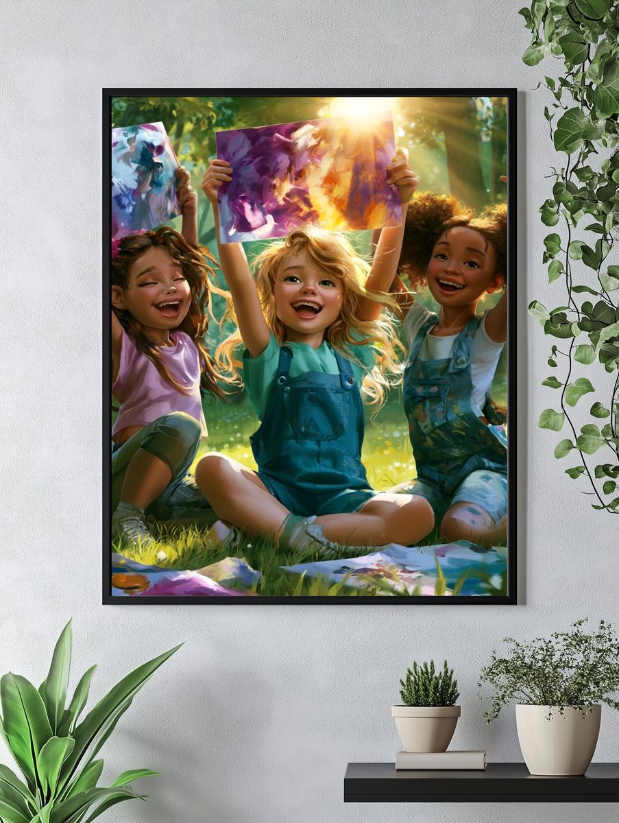 Joyful Children Painting Poster. — room view 4