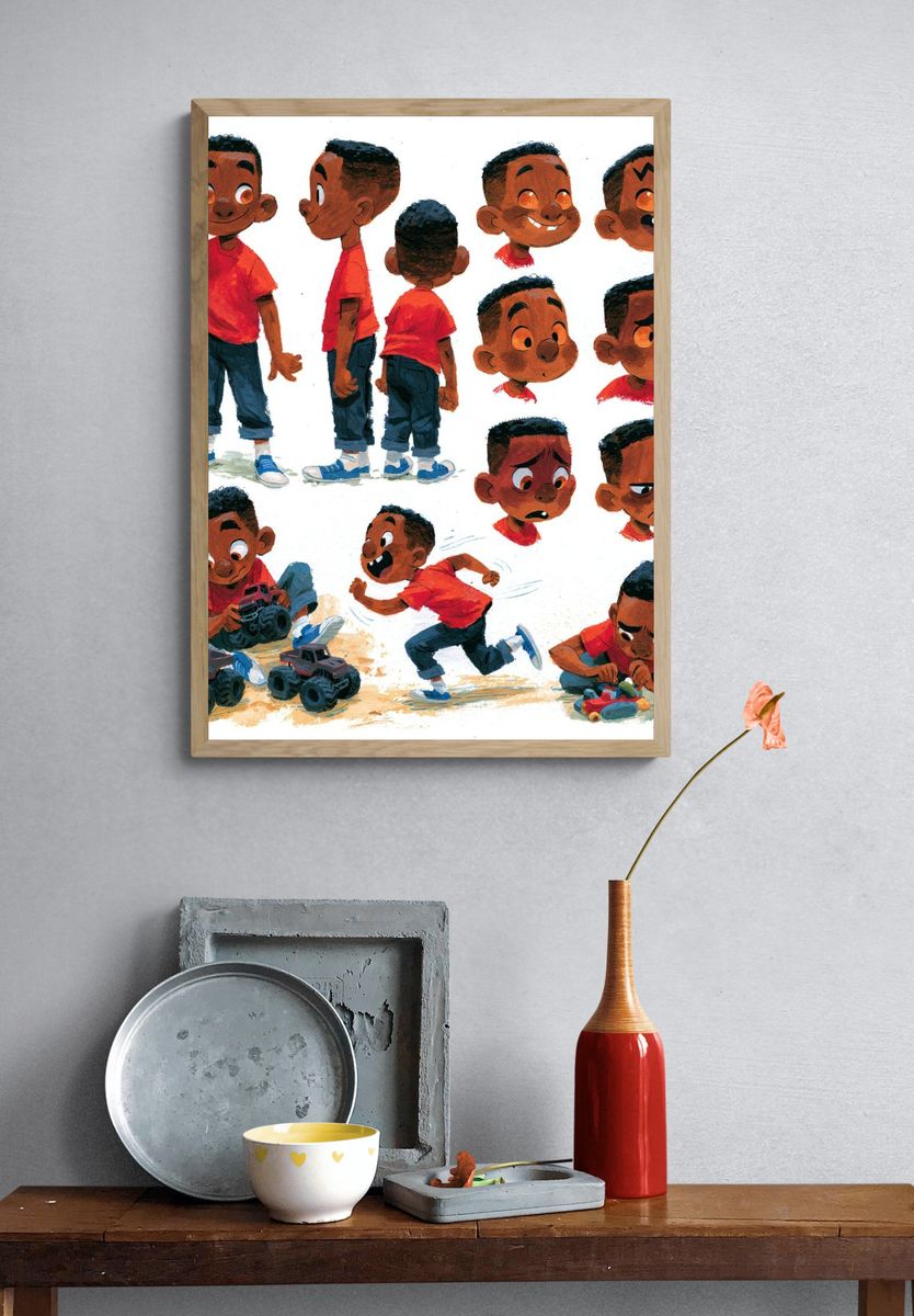 Playful Boy Character Illustration Poster. — room view 3