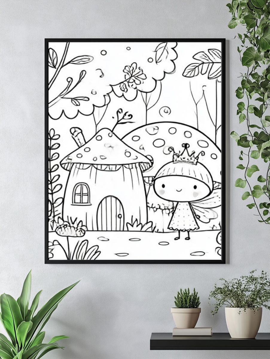 Cute Fairy Mushroom House Print. — room view 4