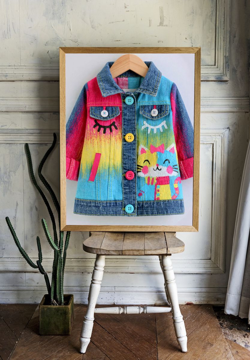 Painted Denim Cat Jacket Print. — room view 1