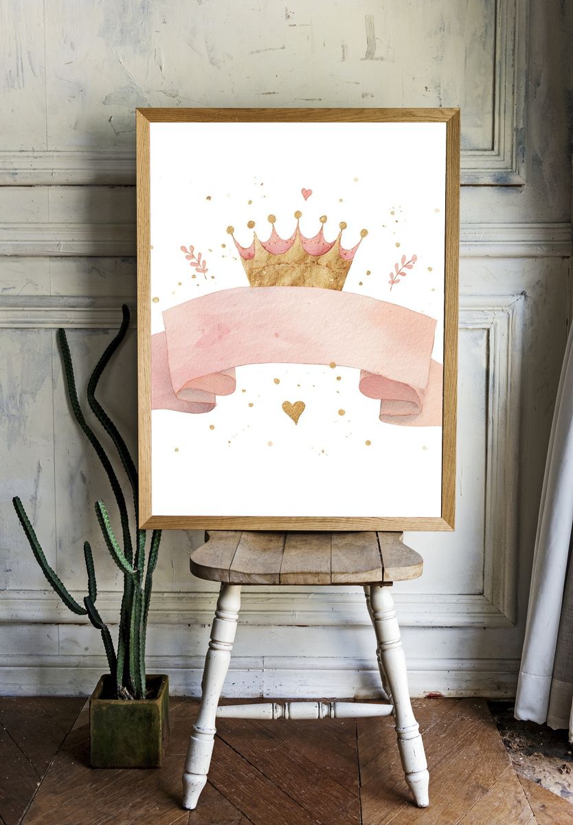 Crown and Ribbon Watercolor Poster. — room view 1