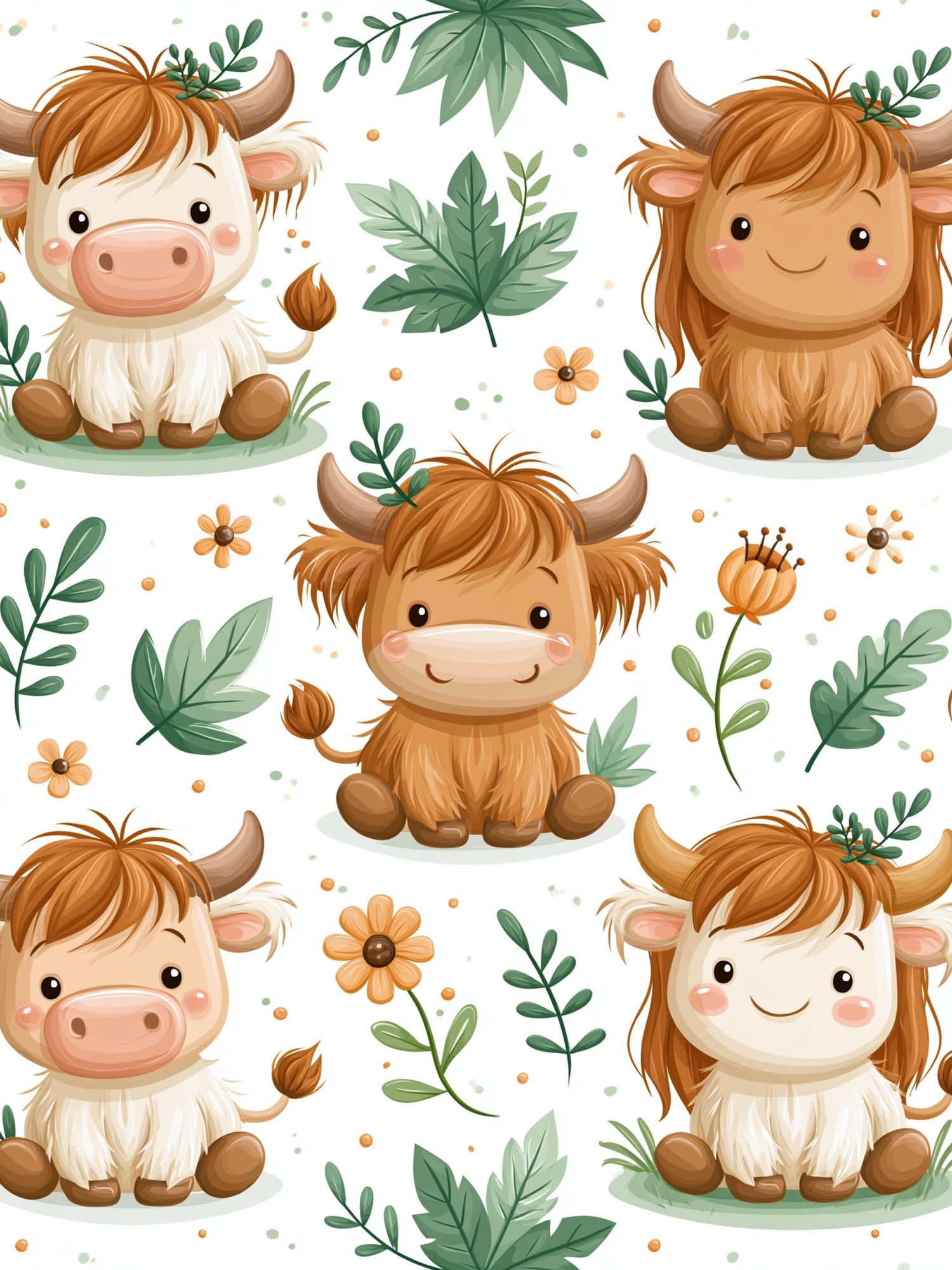 Cute Highland Cow Pattern Poster. poster detail