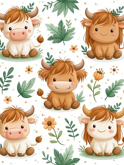 Cute Highland Cow Pattern Poster. poster