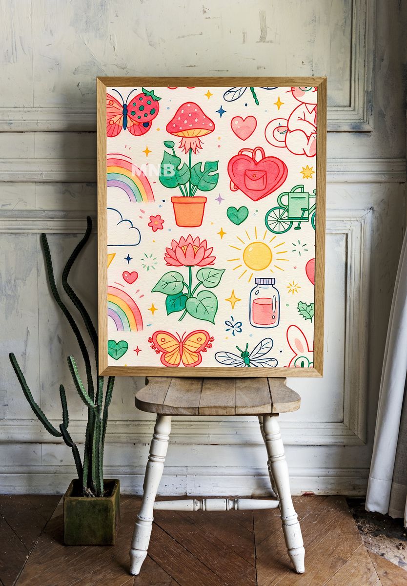 Whimsical Kids Doodle Illustration Poster. room preview
