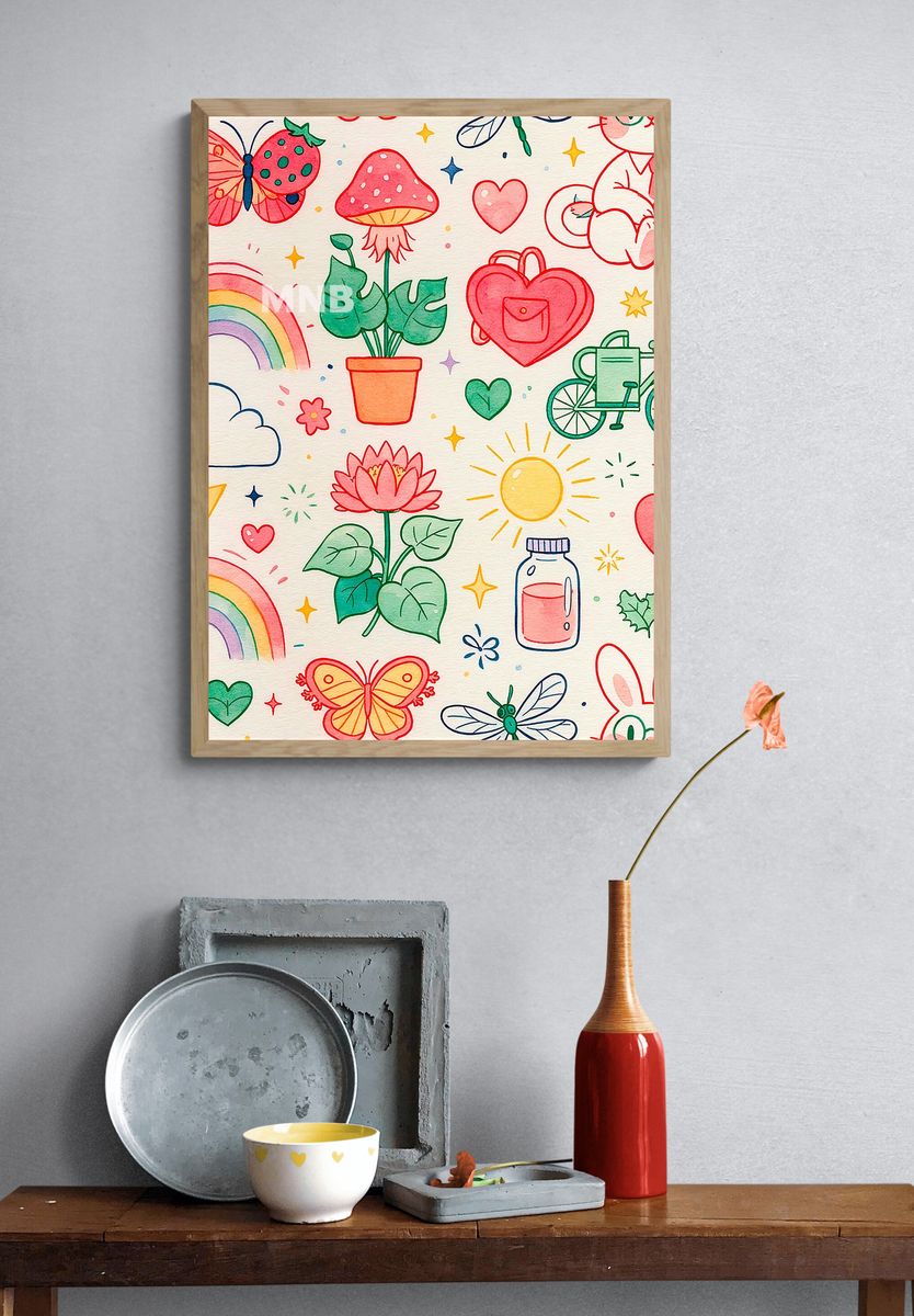 Whimsical Kids Doodle Illustration Poster. — room view 3