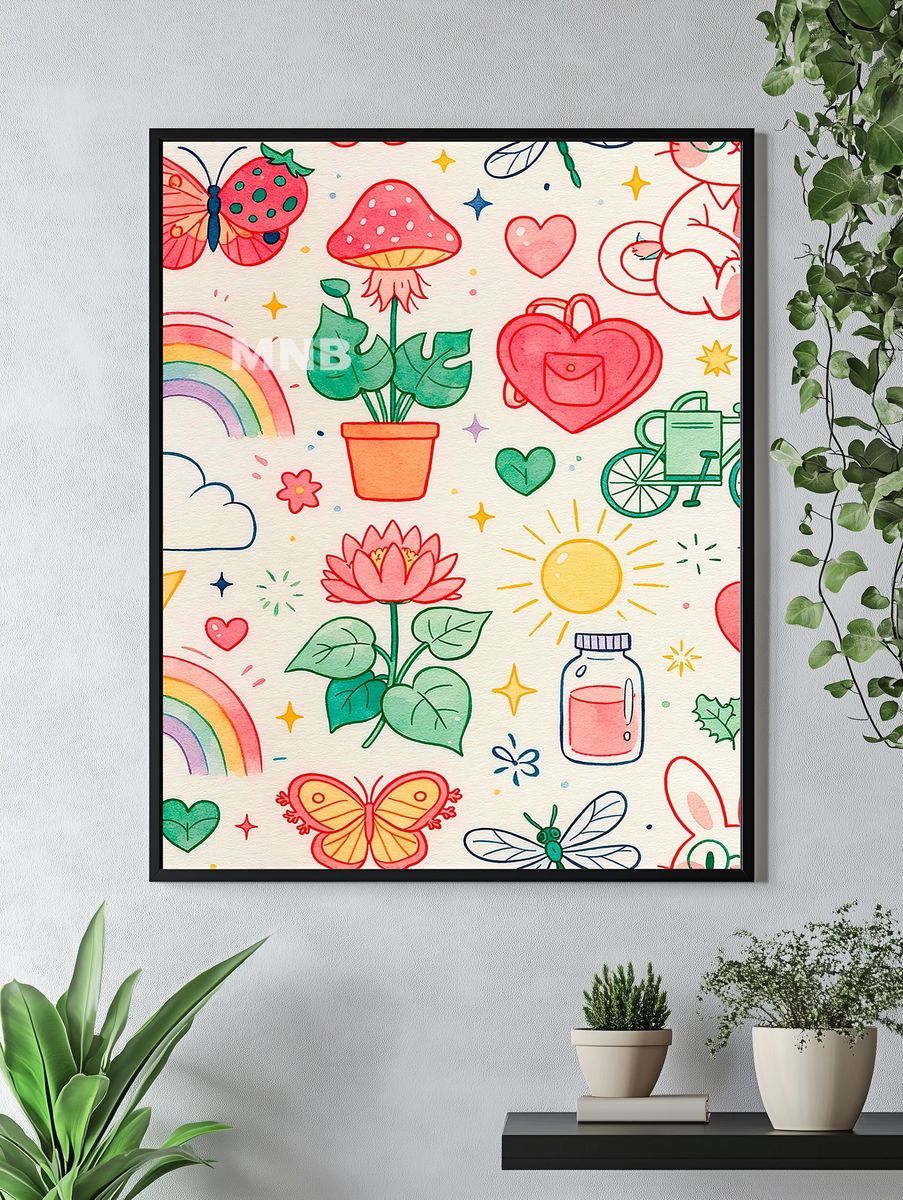 Whimsical Kids Doodle Illustration Poster. — room view 4