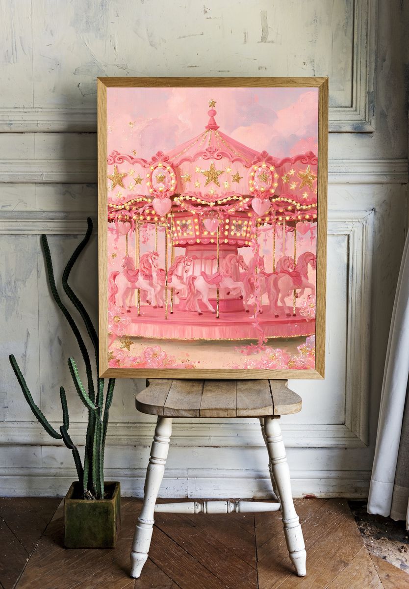 Pink Carousel Fantasy Poster. — room view 1