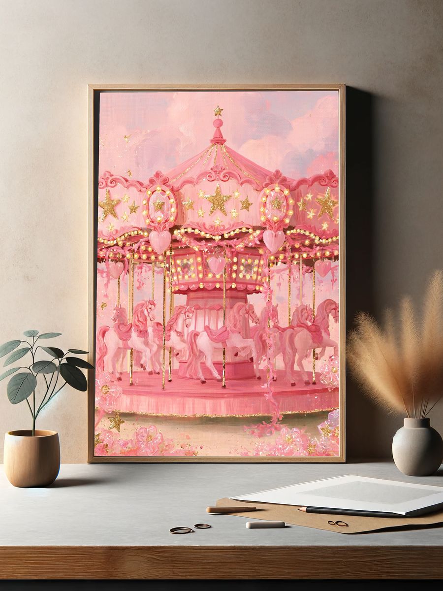 Pink Carousel Fantasy Poster. — room view 2