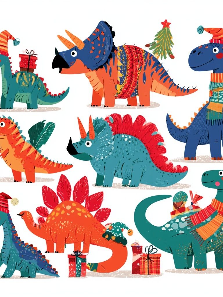 Christmas Dinosaurs Illustration Poster. poster detail