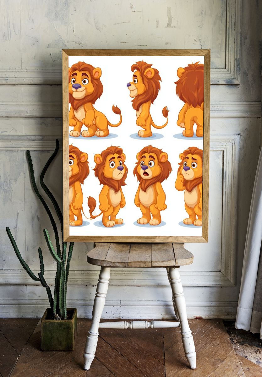 Cute Lion Character Illustration Poster. room preview