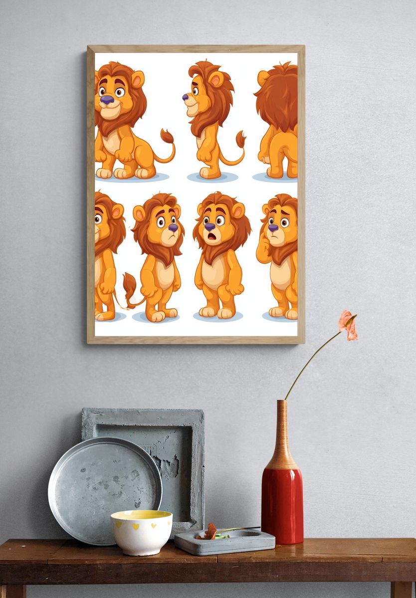 Cute Lion Character Illustration Poster. — room view 3