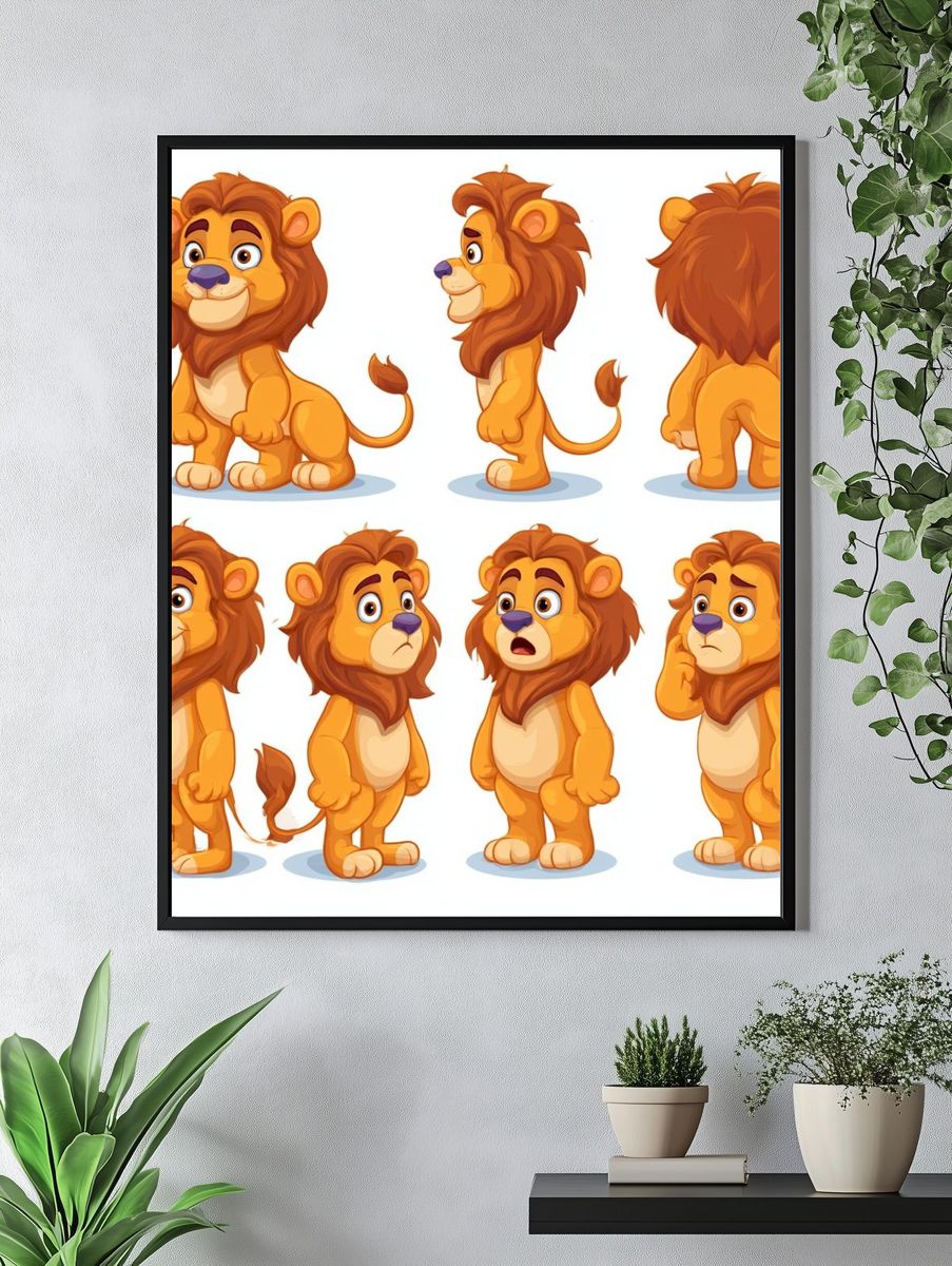 Cute Lion Character Illustration Poster. — room view 4